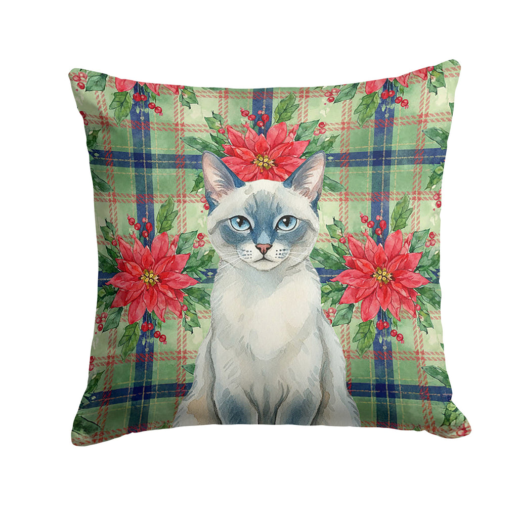 Blue Point Cat with Poinsettias Decorative Throw Pillow 18x18 Indoor Outdoor Accent Cushion, Fabric Cover with Insert for Sofa, Bed, Porch & Living Room