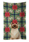 Chocolate Point Cat with Poinsettias Kitchen Towel Velour Plush Front and Cotton Loop Back Machine Washable