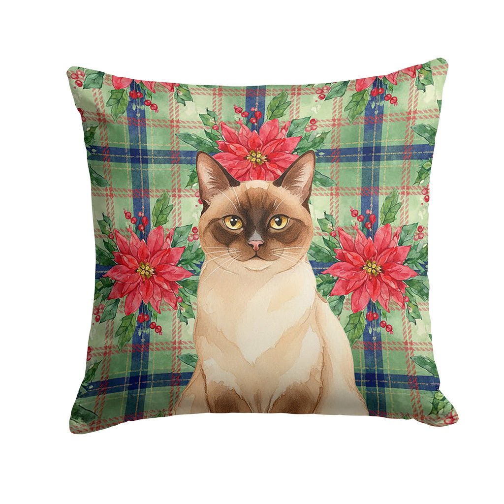 Chocolate Point Cat with Poinsettias Decorative Throw Pillow 14x14 Indoor Outdoor Accent Cushion, Fabric Cover with Insert for Sofa, Bed, Porch & Living Room