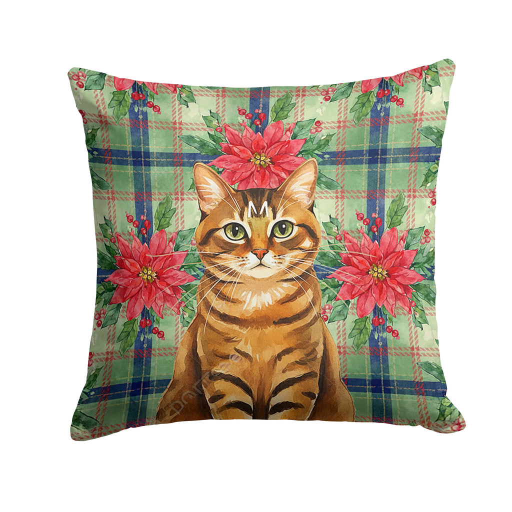 Classic Tabby Brown Cat with Poinsettias Decorative Throw Pillow 18x18 Indoor Outdoor Accent Cushion, Fabric Cover with Insert for Sofa, Bed, Porch & Living Room
