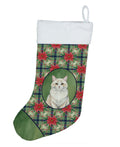 Cream and White Cat with Poinsettias Holiday Stocking Double-Sided Print, Polyester Suede,11x18, Made in USA