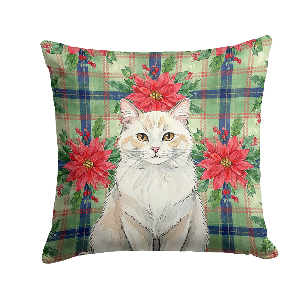 Cream and White Cat with Poinsettias Decorative Throw Pillow 18x18 Indoor Outdoor Accent Cushion, Fabric Cover with Insert for Sofa, Bed, Porch & Living Room