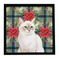 Cream Point Cat with Poinsettias Framed Metal Print Bathroom, Kitchen, Office, Home Decor Wall Art Ready to Hang, Square, 8X8