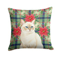 Cream Point Cat with Poinsettias Decorative Throw Pillow 14x14 Indoor Outdoor Accent Cushion, Fabric Cover with Insert for Sofa, Bed, Porch & Living Room