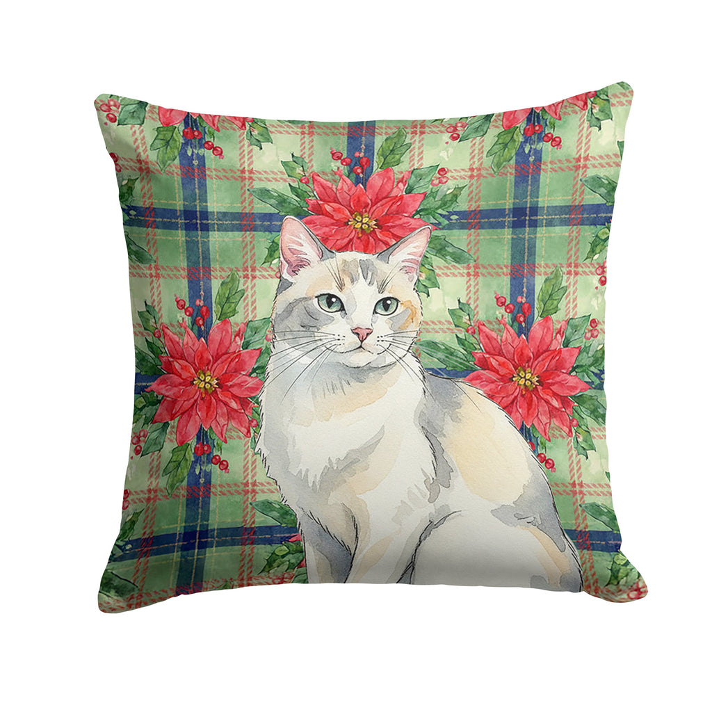 Dilute Calico Cat with Poinsettias Decorative Throw Pillow 14x14 Indoor Outdoor Accent Cushion, Fabric Cover with Insert for Sofa, Bed, Porch & Living Room