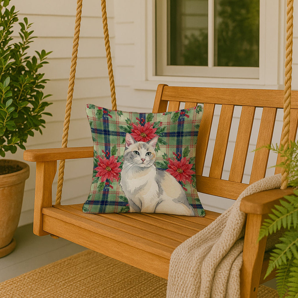 Dilute Calico Cat with Poinsettias Decorative Throw Pillow 18x18 Indoor Outdoor Accent Cushion, Fabric Cover with Insert for Sofa, Bed, Porch & Living Room