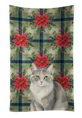 Dilute Tortoiseshell Cat with Poinsettias Kitchen Towel Velour Plush Front and Cotton Loop Back Machine Washable