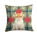 Flame Point Cat with Poinsettias Decorative Throw Pillow 14x14 Indoor Outdoor Accent Cushion, Fabric Cover with Insert for Sofa, Bed, Porch & Living Room