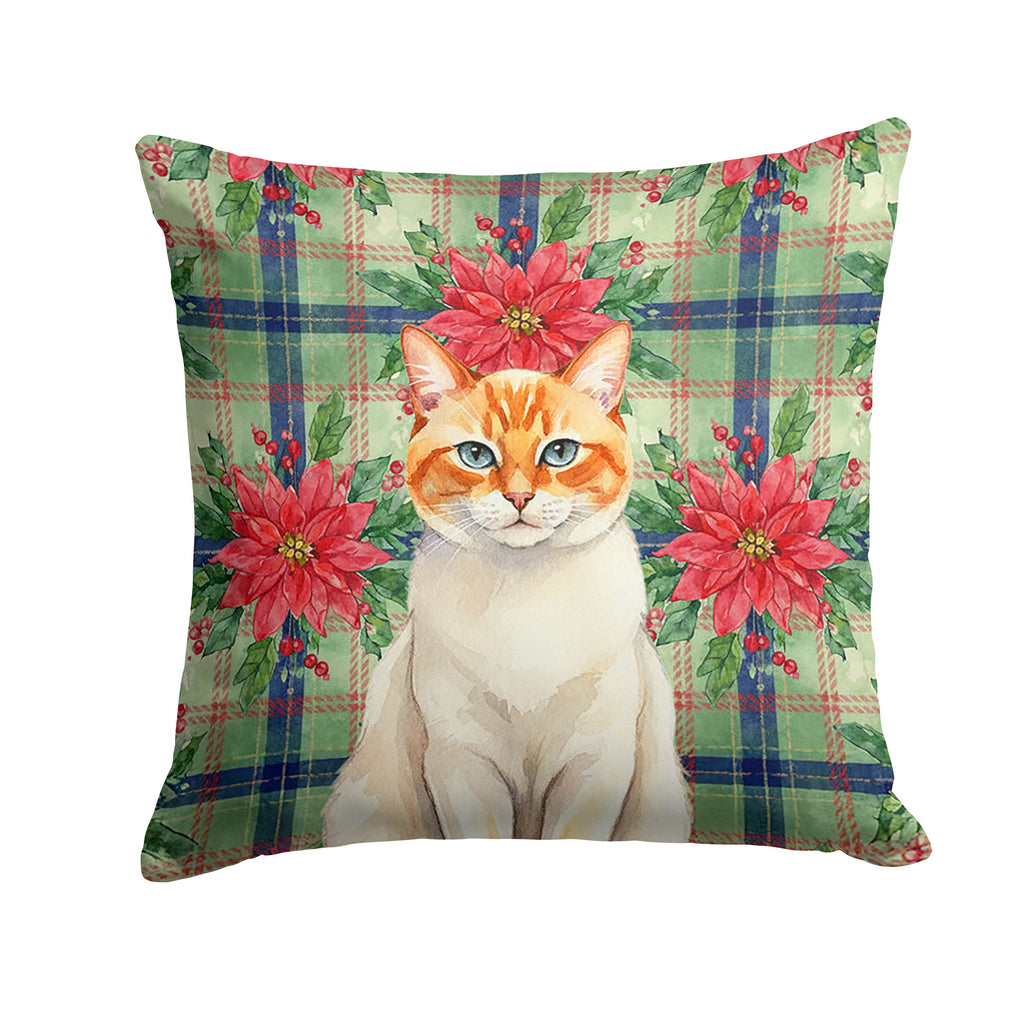 Flame Point Cat with Poinsettias Decorative Throw Pillow 18x18 Indoor Outdoor Accent Cushion, Fabric Cover with Insert for Sofa, Bed, Porch & Living Room