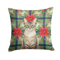 Lynx Point Tabby Cat with Poinsettias Decorative Throw Pillow 14x14 Indoor Outdoor Accent Cushion, Fabric Cover with Insert for Sofa, Bed, Porch & Living Room