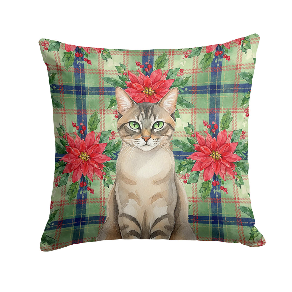Lynx Point Tabby Cat with Poinsettias Decorative Throw Pillow 18x18 Indoor Outdoor Accent Cushion, Fabric Cover with Insert for Sofa, Bed, Porch & Living Room