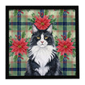 MaineCoon Black and White Cat with Poinsettias Framed Metal Print Bathroom, Kitchen, Office, Home Decor Wall Art Ready to Hang, Square, 8X8
