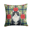 MaineCoon Black and White Cat with Poinsettias Decorative Throw Pillow 14x14 Indoor Outdoor Accent Cushion, Fabric Cover with Insert for Sofa, Bed, Porch & Living Room