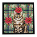 MaineCoon Brown Tabby Cat with Poinsettias Framed Metal Print Bathroom, Kitchen, Office, Home Decor Wall Art Ready to Hang, Square, 8X8