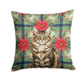 MaineCoon Brown Tabby Cat with Poinsettias Decorative Throw Pillow 18x18 Indoor Outdoor Accent Cushion, Fabric Cover with Insert for Sofa, Bed, Porch & Living Room