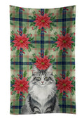 Norwegian Forest Cat Gray and White Cat with Poinsettias Kitchen Towel Velour Plush Front and Cotton Loop Back Machine Washable