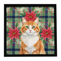 Orange and White Cat with Poinsettias Framed Metal Print Bathroom, Kitchen, Office, Home Decor Wall Art Ready to Hang, Square, 8X8