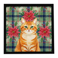Orange Classic Tabby Cat with Poinsettias Framed Metal Print Bathroom, Kitchen, Office, Home Decor Wall Art Ready to Hang, Square, 8X8