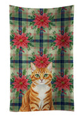 Orange Mackerel Tabby Cat with Poinsettias Kitchen Towel Velour Plush Front and Cotton Loop Back Machine Washable