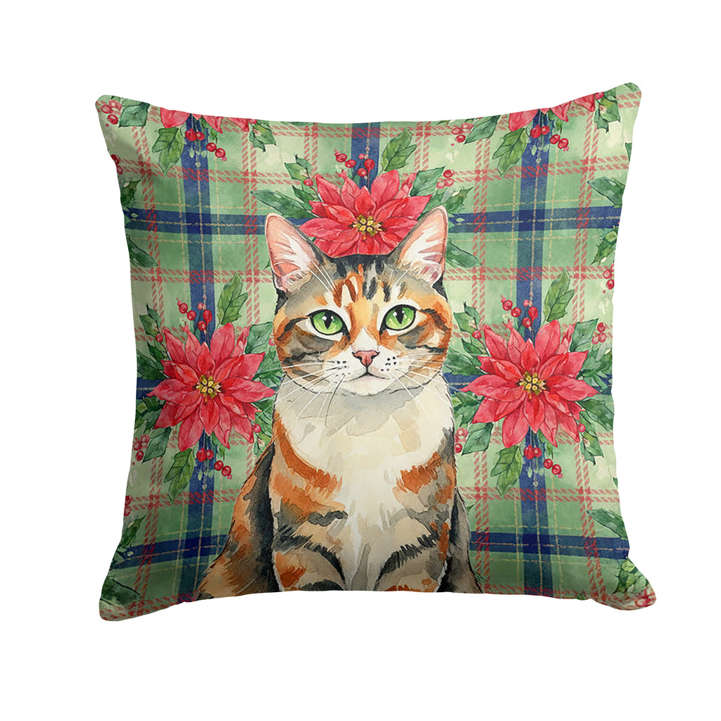 Patched Tabby Cat with Poinsettias Decorative Throw Pillow 18x18 Indoor Outdoor Accent Cushion, Fabric Cover with Insert for Sofa, Bed, Porch & Living Room
