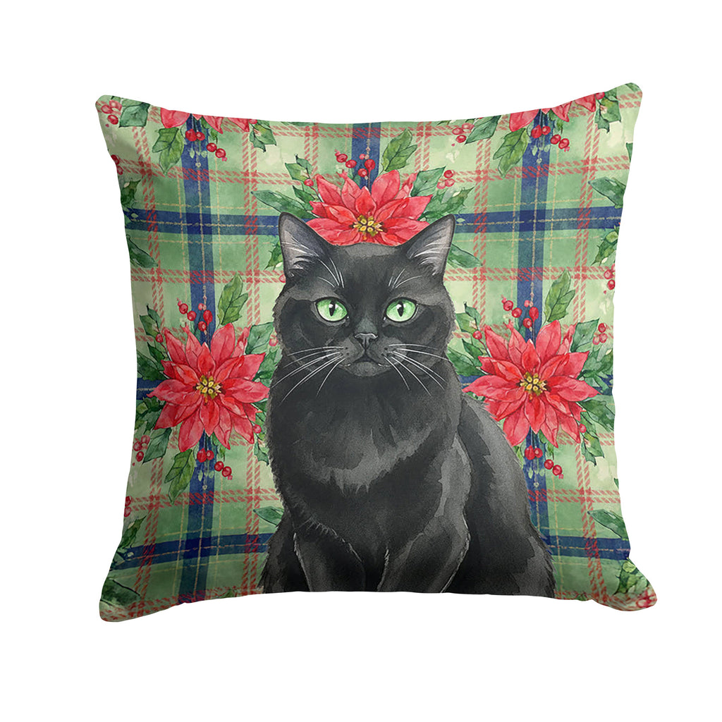 Persian Black Cat with Poinsettias Decorative Throw Pillow 18x18 Indoor Outdoor Accent Cushion, Fabric Cover with Insert for Sofa, Bed, Porch & Living Room