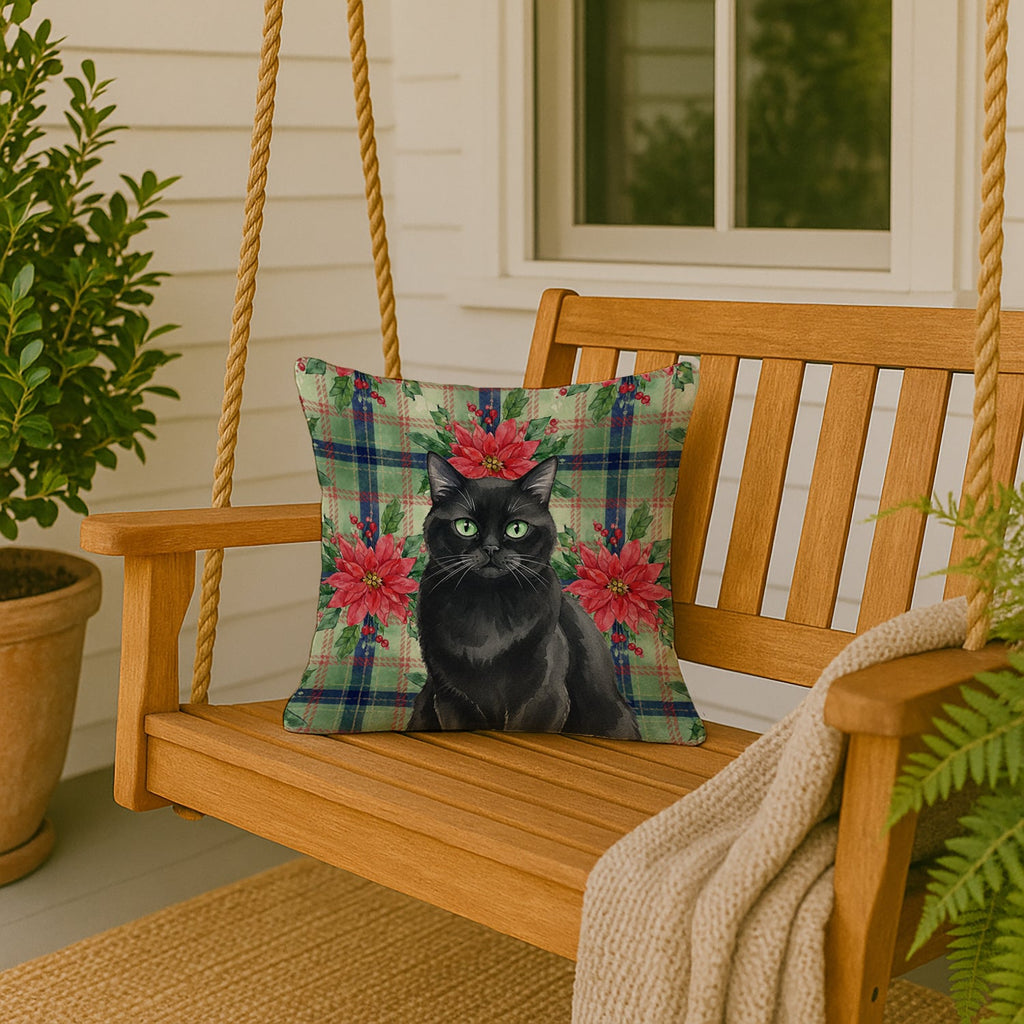 Persian Black Cat with Poinsettias Decorative Throw Pillow 18x18 Indoor Outdoor Accent Cushion, Fabric Cover with Insert for Sofa, Bed, Porch & Living Room