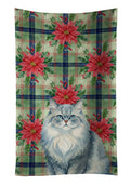 Persian Blue Cat with Poinsettias Kitchen Towel Velour Plush Front and Cotton Loop Back Machine Washable