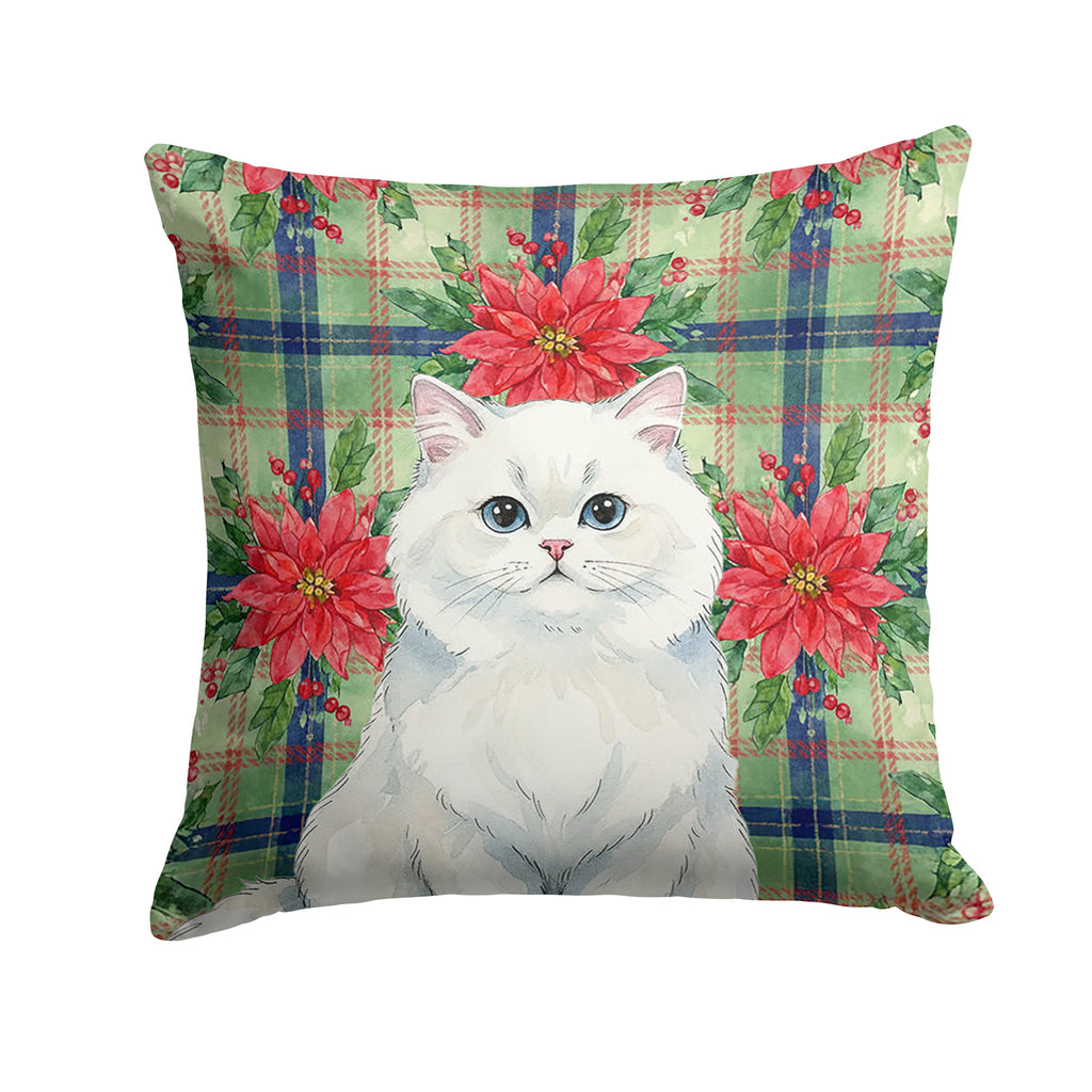 Persian White Cat with Poinsettias Decorative Throw Pillow 14x14 Indoor Outdoor Accent Cushion, Fabric Cover with Insert for Sofa, Bed, Porch & Living Room
