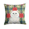 Persian White Cat with Poinsettias Decorative Throw Pillow 14x14 Indoor Outdoor Accent Cushion, Fabric Cover with Insert for Sofa, Bed, Porch & Living Room