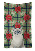 Ragdoll Blue Point Cat with Poinsettias Kitchen Towel Velour Plush Front and Cotton Loop Back Machine Washable