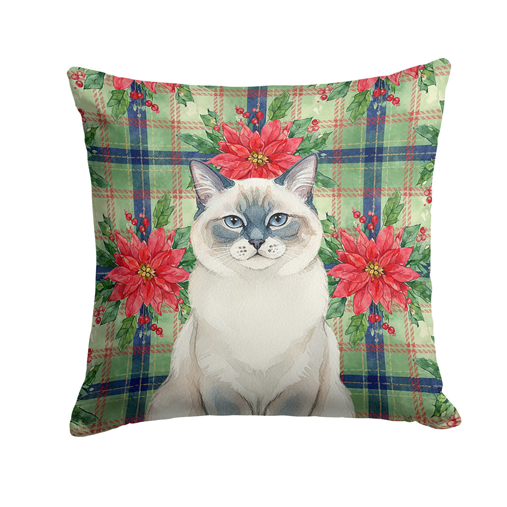 Ragdoll Blue Point Cat with Poinsettias Decorative Throw Pillow 18x18 Indoor Outdoor Accent Cushion, Fabric Cover with Insert for Sofa, Bed, Porch & Living Room