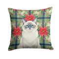 Ragdoll Blue Point Cat with Poinsettias Decorative Throw Pillow 18x18 Indoor Outdoor Accent Cushion, Fabric Cover with Insert for Sofa, Bed, Porch & Living Room