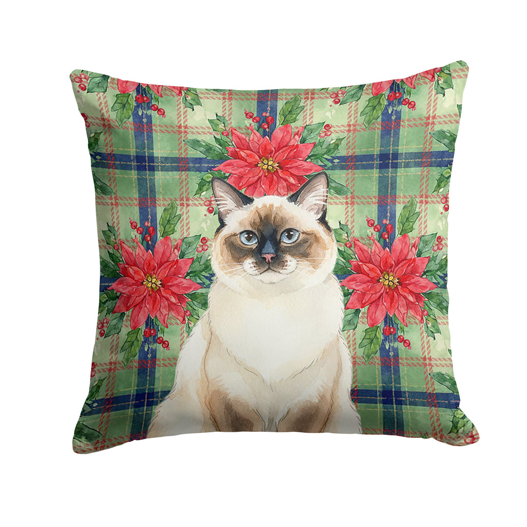 Ragdoll Seal Point Cat with Poinsettias Decorative Throw Pillow 18x18 Indoor Outdoor Accent Cushion, Fabric Cover with Insert for Sofa, Bed, Porch & Living Room