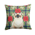 Ragdoll Seal Point Cat with Poinsettias Decorative Throw Pillow 18x18 Indoor Outdoor Accent Cushion, Fabric Cover with Insert for Sofa, Bed, Porch & Living Room