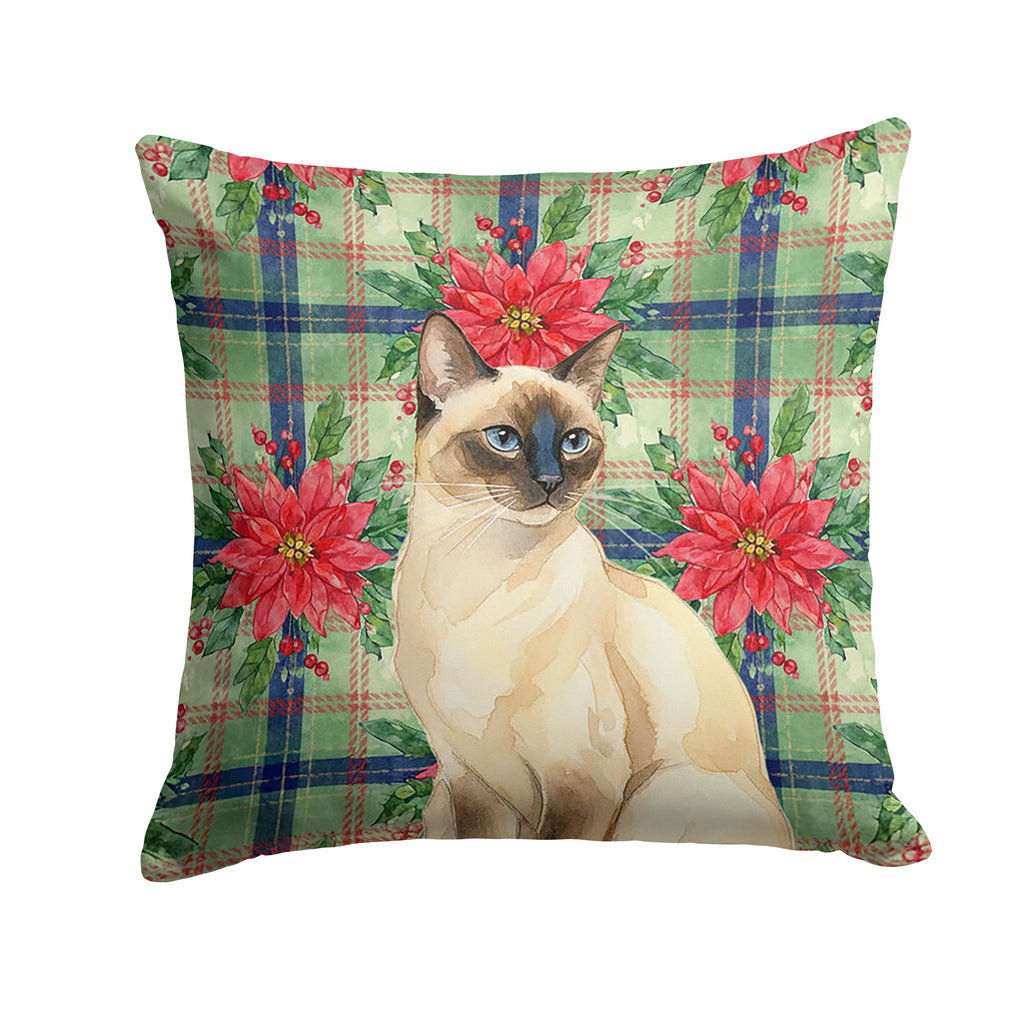 Seal Point Cat with Poinsettias Decorative Throw Pillow 14x14 Indoor Outdoor Accent Cushion, Fabric Cover with Insert for Sofa, Bed, Porch & Living Room