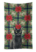 Solid Black Cat with Poinsettias Kitchen Towel Velour Plush Front and Cotton Loop Back Machine Washable