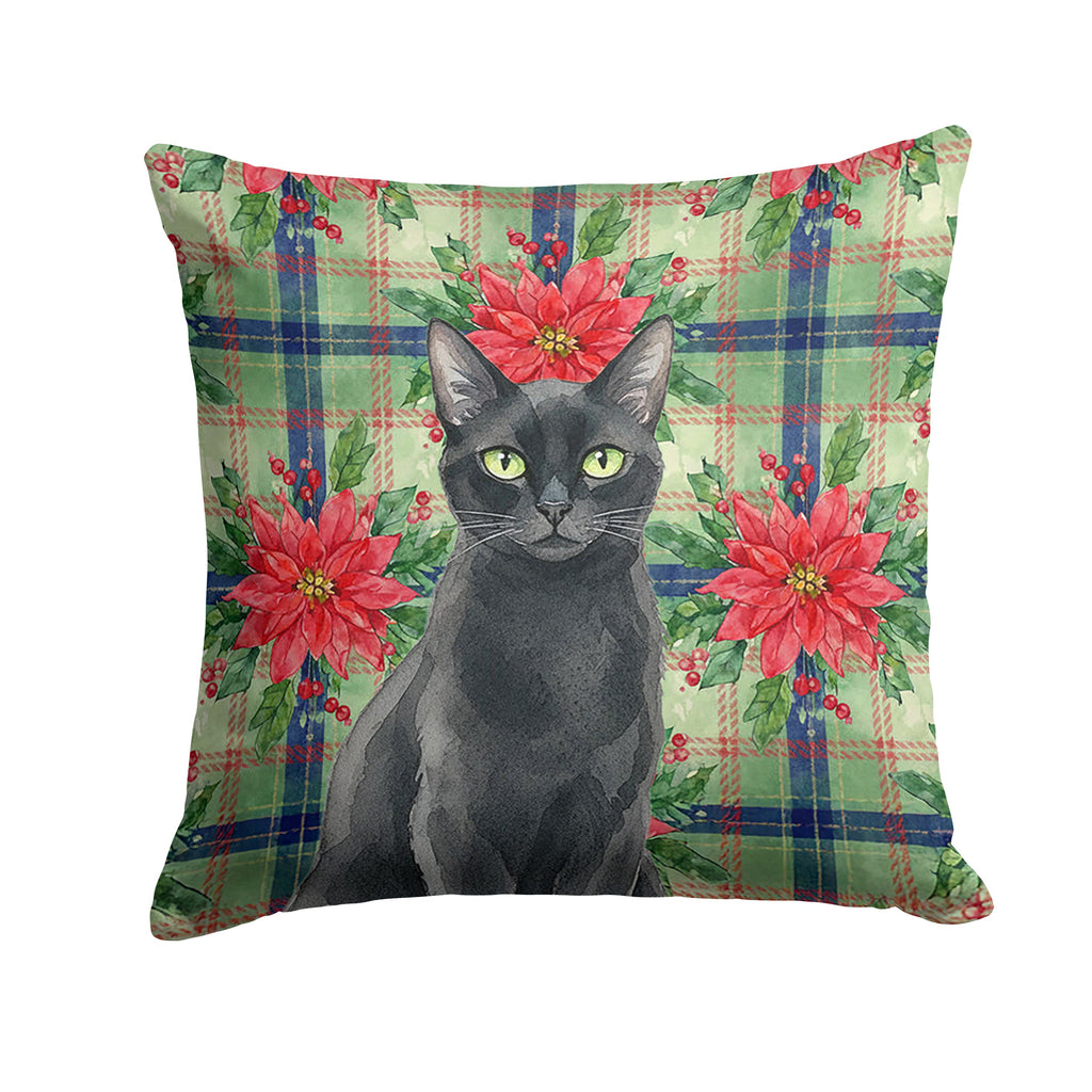 Solid Black Cat with Poinsettias Decorative Throw Pillow 14x14 Indoor Outdoor Accent Cushion, Fabric Cover with Insert for Sofa, Bed, Porch & Living Room