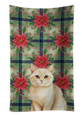 Solid Cream Cat with Poinsettias Kitchen Towel Velour Plush Front and Cotton Loop Back Machine Washable