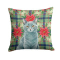 Solid Gray Cat with Poinsettias Decorative Throw Pillow 18x18 Indoor Outdoor Accent Cushion, Fabric Cover with Insert for Sofa, Bed, Porch & Living Room