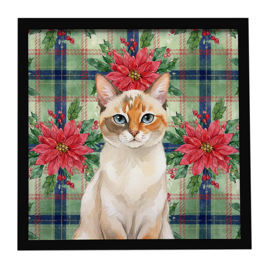 Tortie Point  Cat with Poinsettias Framed Metal Print Bathroom, Kitchen, Office, Home Decor Wall Art Ready to Hang, Square, 8X8