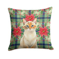 Tortie Point  Cat with Poinsettias Decorative Throw Pillow 18x18 Indoor Outdoor Accent Cushion, Fabric Cover with Insert for Sofa, Bed, Porch & Living Room