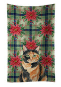 Tortoiseshell Cat with Poinsettias Kitchen Towel Velour Plush Front and Cotton Loop Back Machine Washable