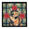 Tortoiseshell Cat with Poinsettias Framed Metal Print Bathroom, Kitchen, Office, Home Decor Wall Art Ready to Hang, Square, 8X8