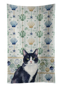 Black and White Tuxedo Cat Coastal Sea Glass Kitchen Towel Velour Plush Front and Cotton Loop Back Machine Washable