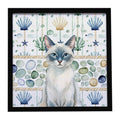 Blue Point Cat Coastal Sea Glass Framed Metal Print Bathroom, Kitchen, Office, Home Decor Wall Art Ready to Hang, Square, 8X8