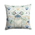 Blue Point Cat Coastal Sea Glass Decorative Throw Pillow 14x14 Indoor Outdoor Accent Cushion, Fabric Cover with Insert for Sofa, Bed, Porch & Living Room