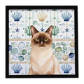 Chocolate Point Cat Coastal Sea Glass Framed Metal Print Bathroom, Kitchen, Office, Home Decor Wall Art Ready to Hang, Square, 8X8