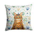 Classic Tabby Brown Cat Coastal Sea Glass Decorative Throw Pillow 14x14 Indoor Outdoor Accent Cushion, Fabric Cover with Insert for Sofa, Bed, Porch & Living Room