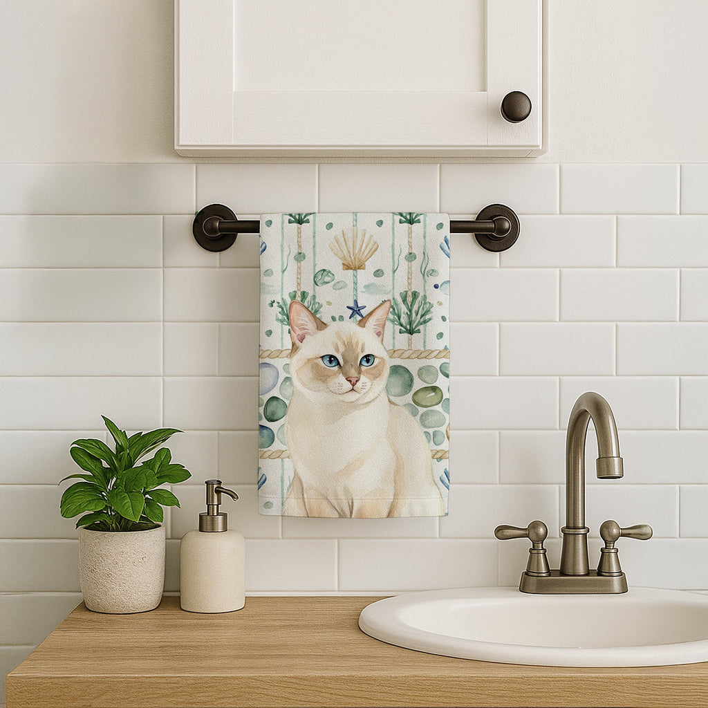 Cream Point Cat Coastal Sea Glass Kitchen Towel Velour Plush Front and Cotton Loop Back Machine Washable