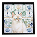 Cream Point Cat Coastal Sea Glass Framed Metal Print Bathroom, Kitchen, Office, Home Decor Wall Art Ready to Hang, Square, 8X8